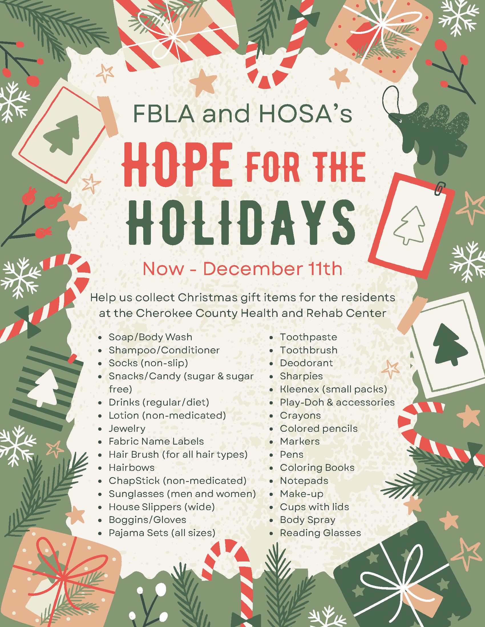 FBLA Hope for the Holidays Nursing Home collection